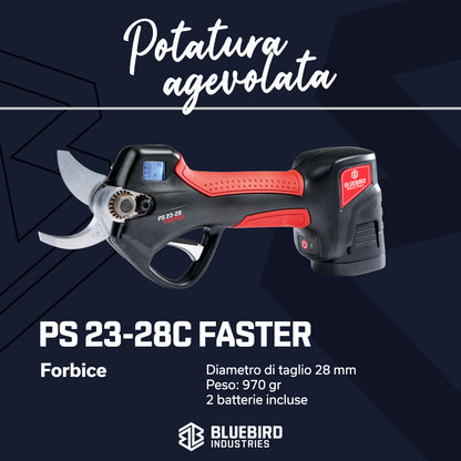 BLUEBIRD PS 23-28C FASTER Forbice da Potatura (Set con 2 Batterie e Caricatore)