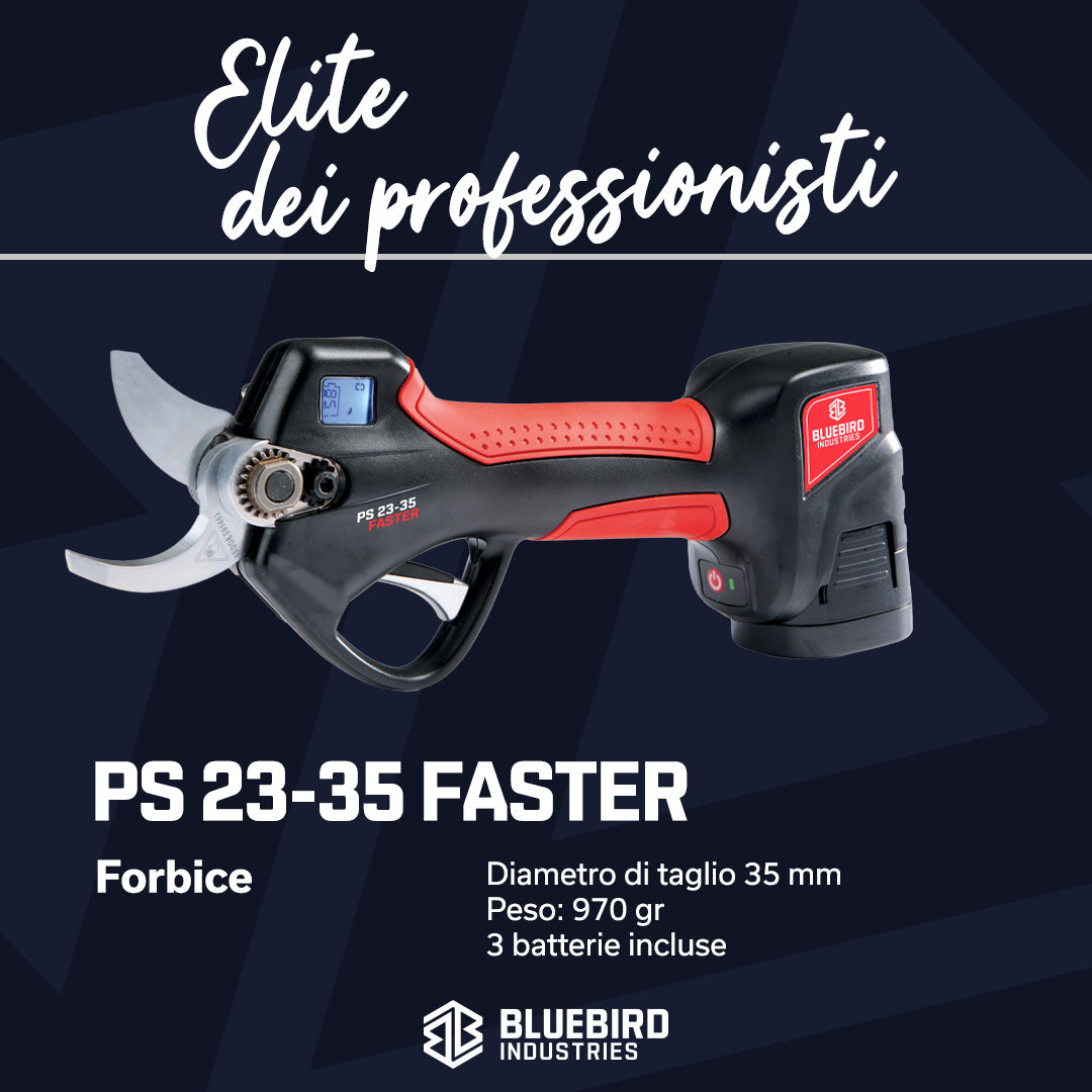 BLUEBIRD PS 23-35 FASTER Forbice da Potatura (Set con 3 Batterie e Caricatore)