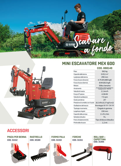 BLUEBIRD mini escavatore MEX 600 + Roll-bar in omaggio