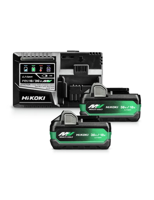 HIKOKI BoosterPack A con 2 batterie MULTI VOLT BSL36A18X (36 V/18 V - 2,5 Ah/5,0 Ah) e caricabatteria UC18YSL3