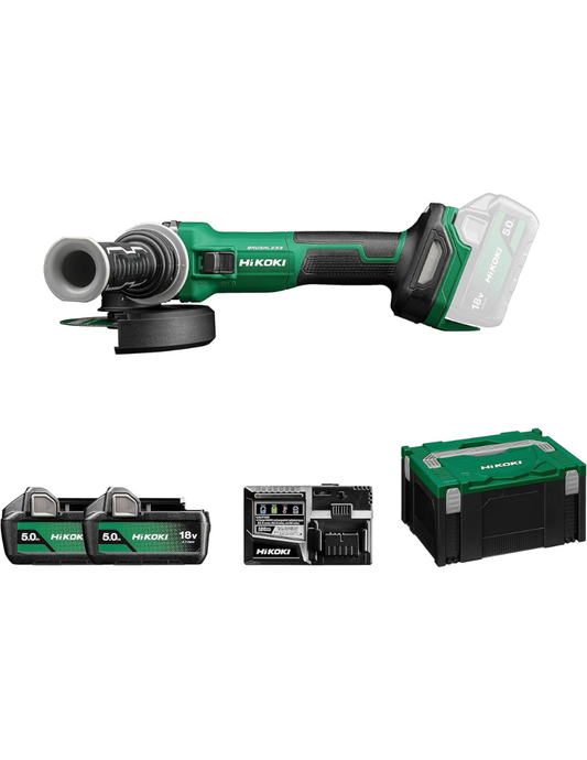 HIKOKI Smerigliatrice a batteria G1813DVEWQZ + 2 Batterie 18V 5Ah + Caricabatterie